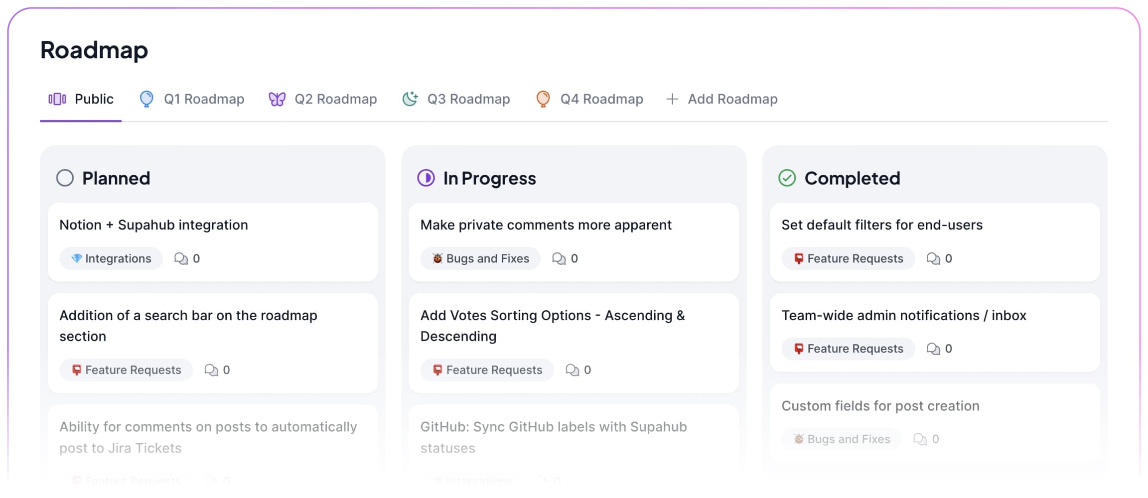 Public product roadmap